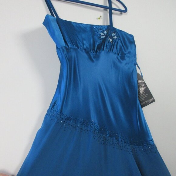 Nine West Beaded Cocktail Dress 6 Blue 100% Silk Asymmetric Midi Formal y2k 204 - Picture 7 of 12